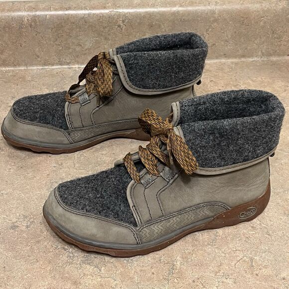 Chaco Barbary Boot Nickel Gray Olive Leather Wool Booties Women's 6 Chukka - Picture 6 of 11
